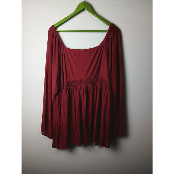 Torrid Women's Blouse Red Babydoll Smocked Mesh Long sleeve Romantic 3X - Picture 4 of 4